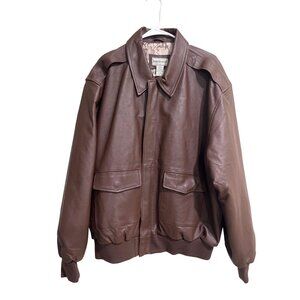 Scandia Woods Brown Leather Jacket Bomber Full-Zip Map Lined Mens  Size L